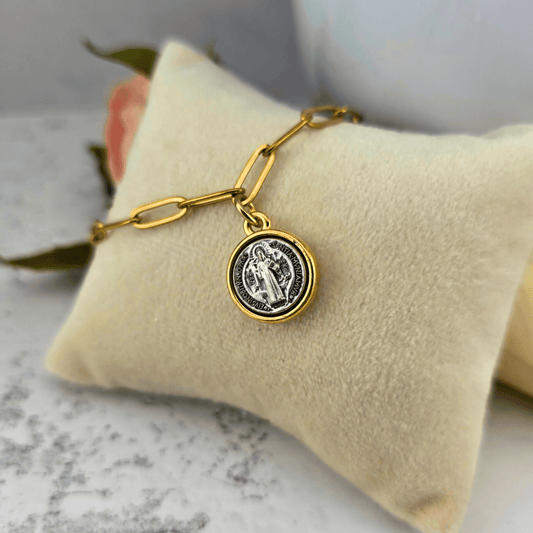 Sister Dulce Gift Shop, Shepherds Staff, Religious Store, Cypress Springs Mercedarian Prayer Center, Saint Benedict  Gold Paperclip Chain Bracelet