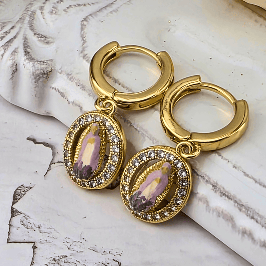 Sister Dulce Gift Shop, Shepherds Staff, Religious Store, Cypress Springs Mercedarian Prayer Center, Our Lady in Lavender Dainty Earrings