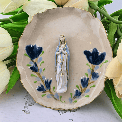 Sister Dulce Gift Shop, Shepherds Staff, Religious Store, Cypress Springs Mercedarian Prayer Center, Catholic, Sacred Treasures, Our Lady of the Rosary Trinket Dish, Blue Flowers