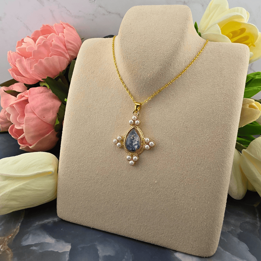Sister Dulce Gift Shop, Shepherds Staff, Religious Store, Cypress Springs Mercedarian Prayer Center, Catholic, Madonna and Child Cameo Pendant Necklace