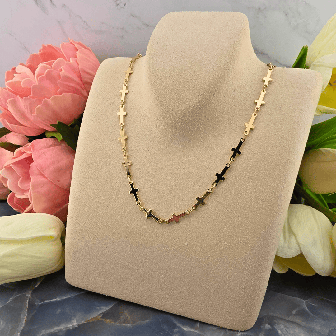Sister Dulce Gift Shop, Shepherds Staff, Religious Store, Cypress Springs Mercedarian Prayer Center, Catholic, Demi Cross Linked Necklace in Shiny Gold