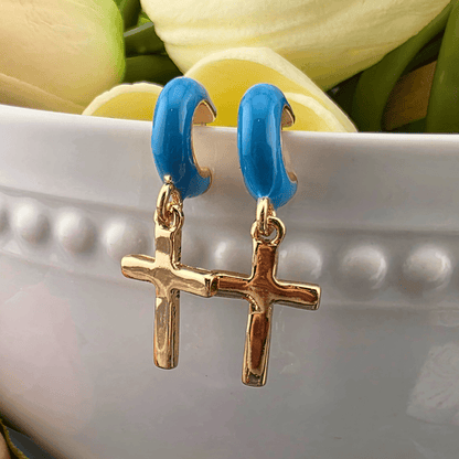 Cross Enamel Huggie Hoop Earrings