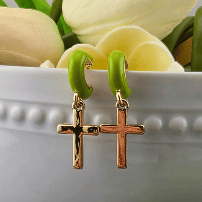 Cross Enamel Huggie Hoop Earrings