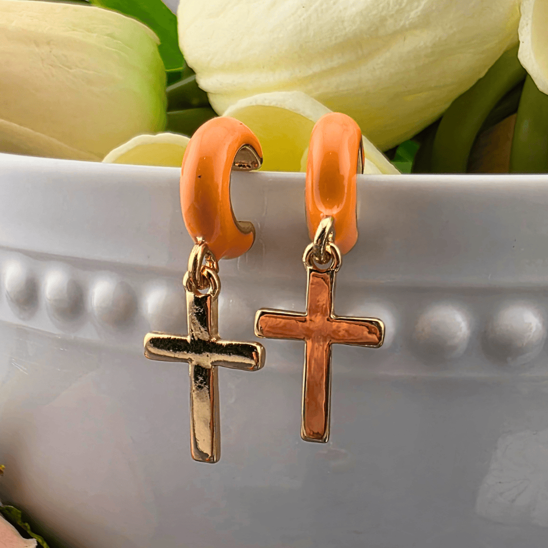 Cross Enamel Huggie Hoop Earrings