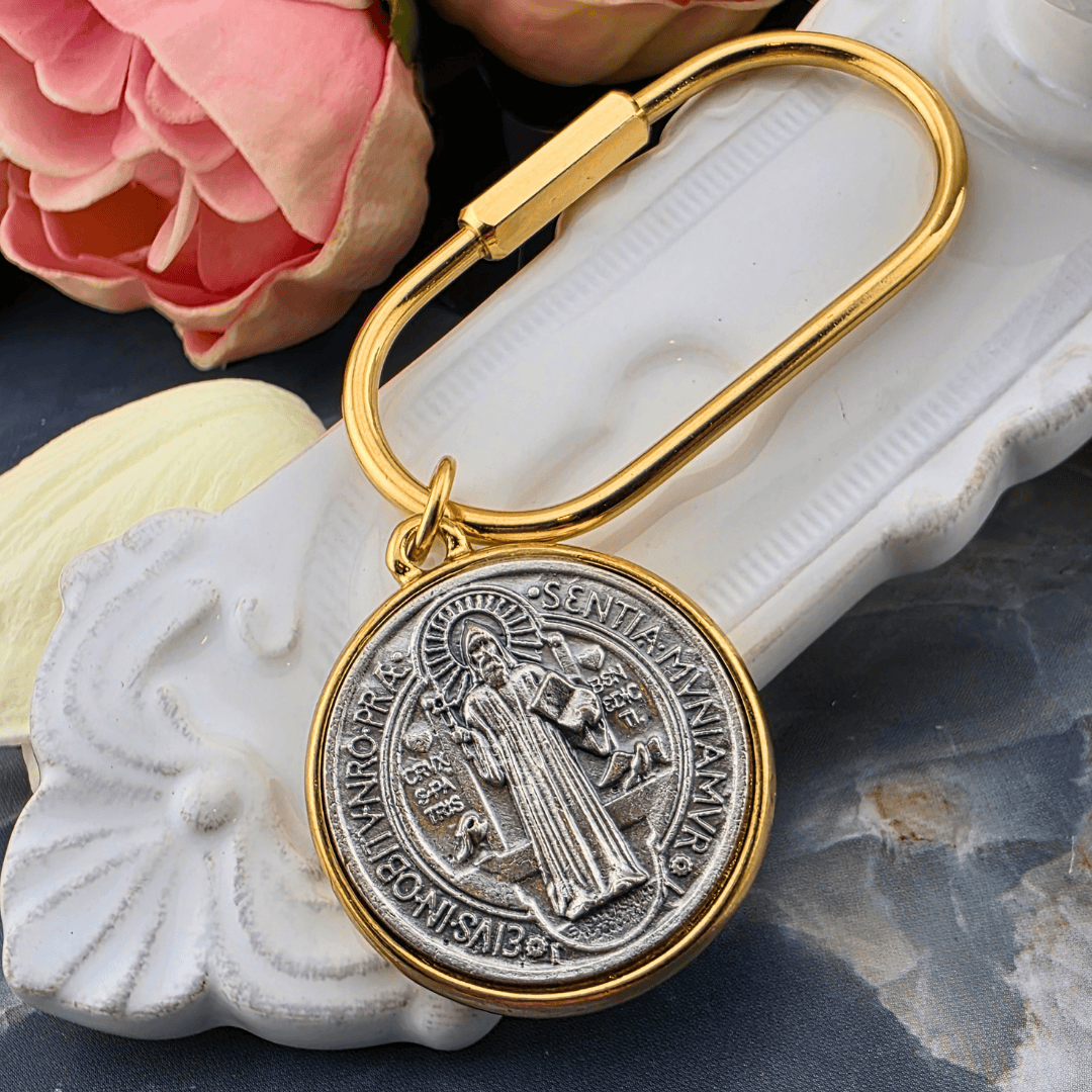Sister Dulce Gift Shop, Shepherds Staff, Religious Store, Cypress Springs Mercedarian Prayer Center, Saint Benedict Mixed Medal Bag Charm 