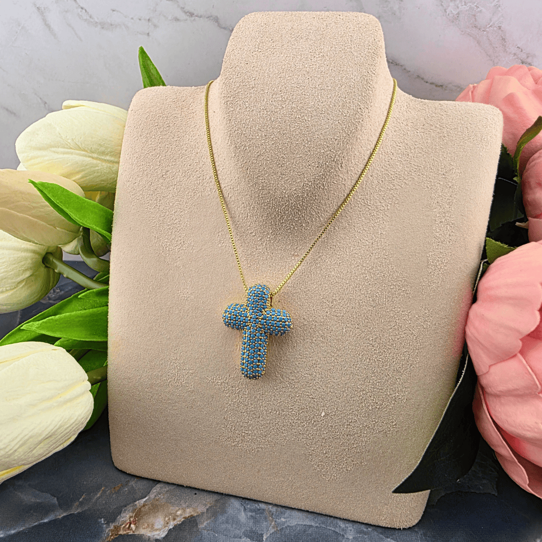 Sister Dulce Gift Shop, Shepherds Staff, Religious Store, Cypress Springs Mercedarian Prayer Center, Catholic, Gold Chain Necklace, Turquoise Cross, Jewelry