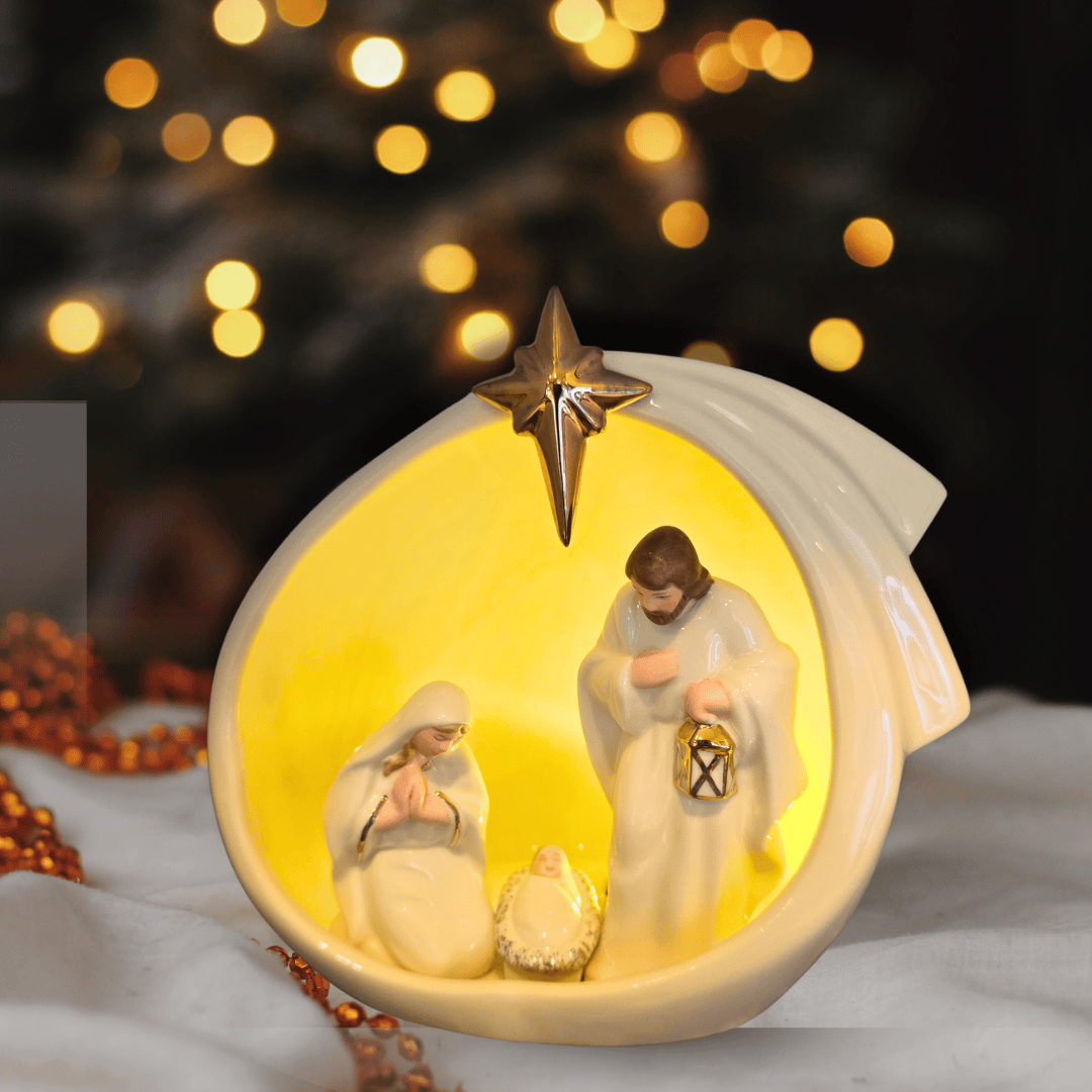Sister Dulce Gift Shop, Shepherds Staff, Religious Store, Cypress Springs Mercedarian Prayer Center, Catholic, Holy Family in Cave Lighted Nativity Scene