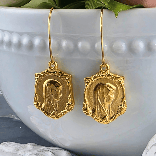Our Lady Textured Medallion Earrings