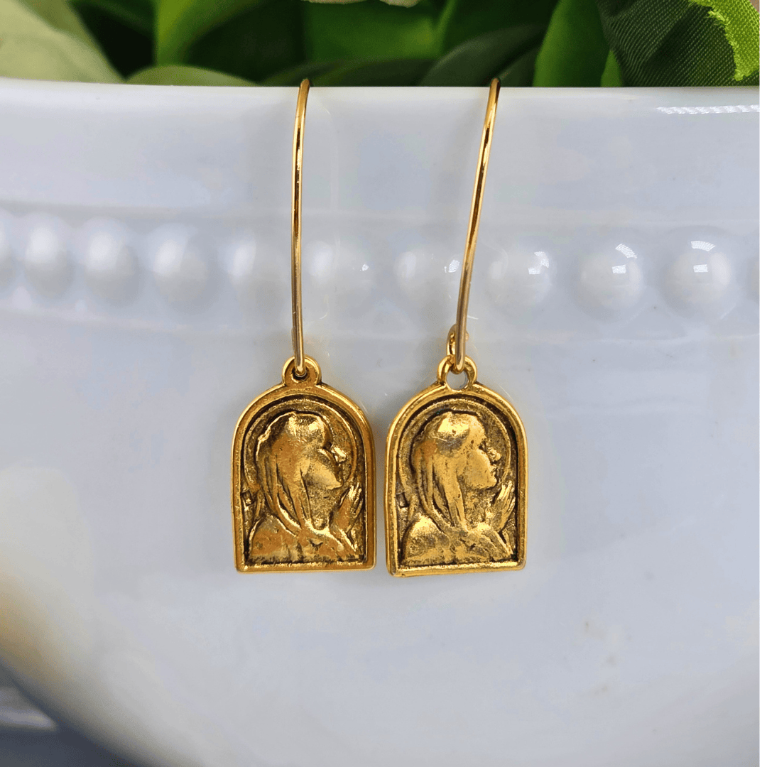 Our Lady Arched Medallion Earrings