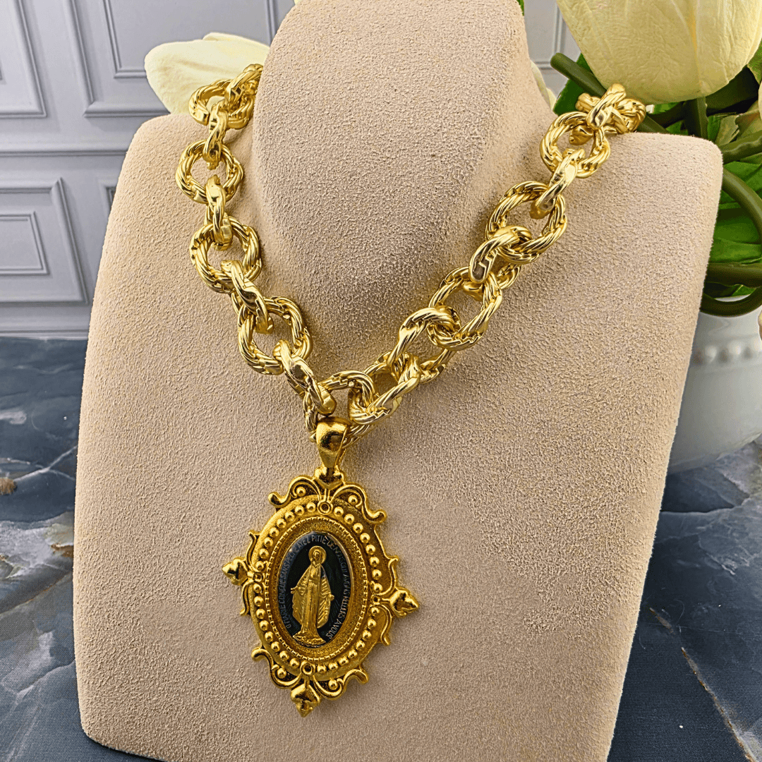 Ornate Baroque Miraculous Medal Necklace