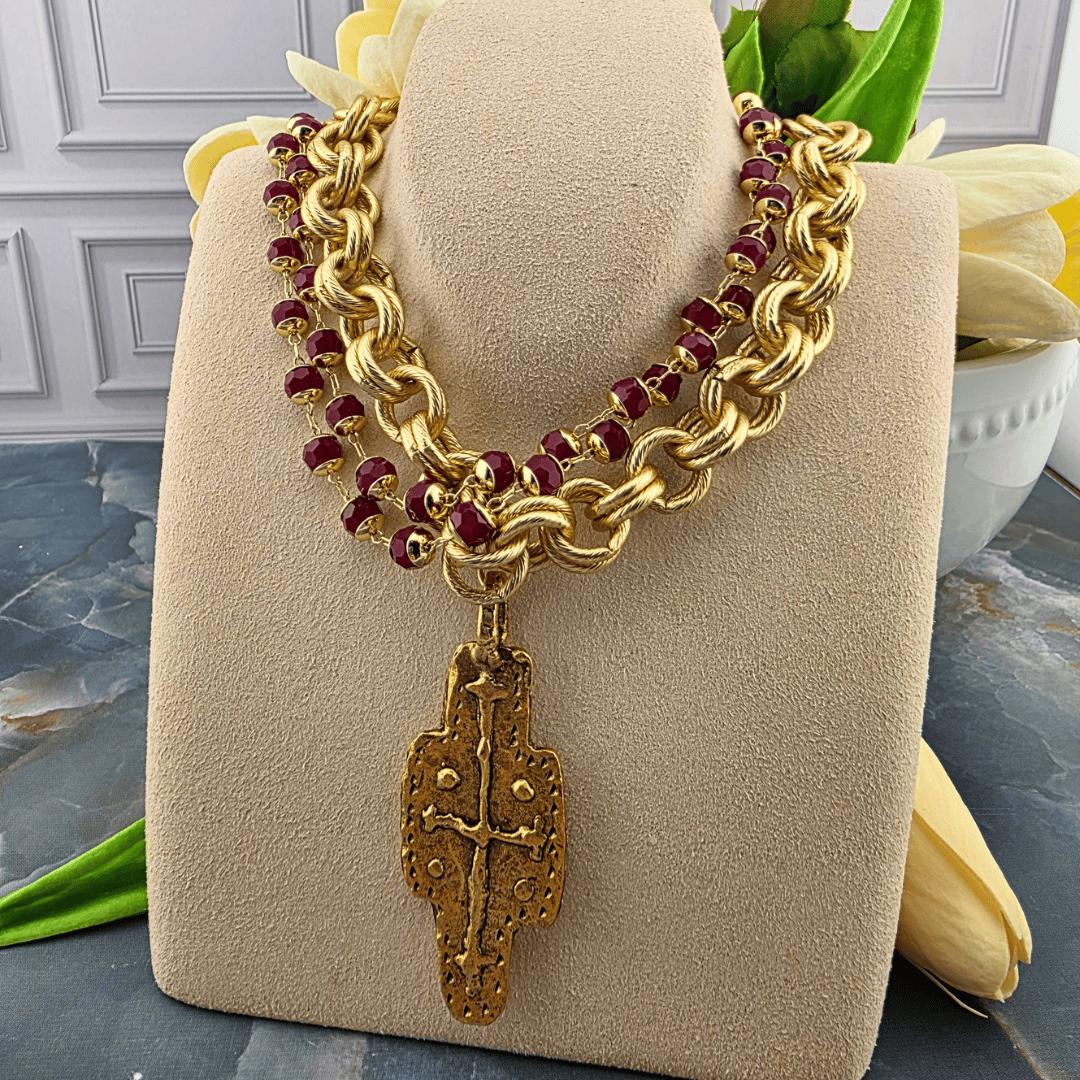 Multi-Strand Chain with Vintage Cross Pendant, Sister Dulce Gift Shop, Shepherds Staff, Religious Store, Cypress Springs Mercedarian Prayer Center, Catholic, 