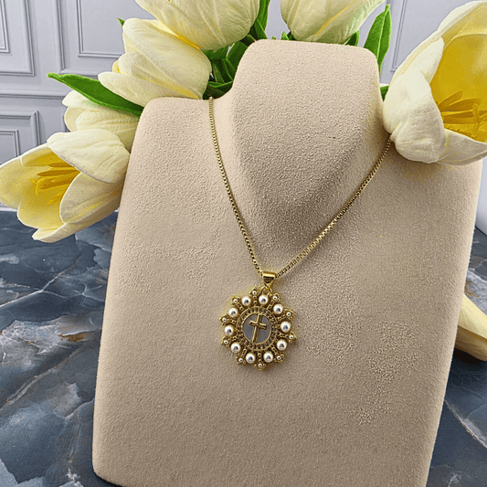 Pearl Sunburst Cross necklace