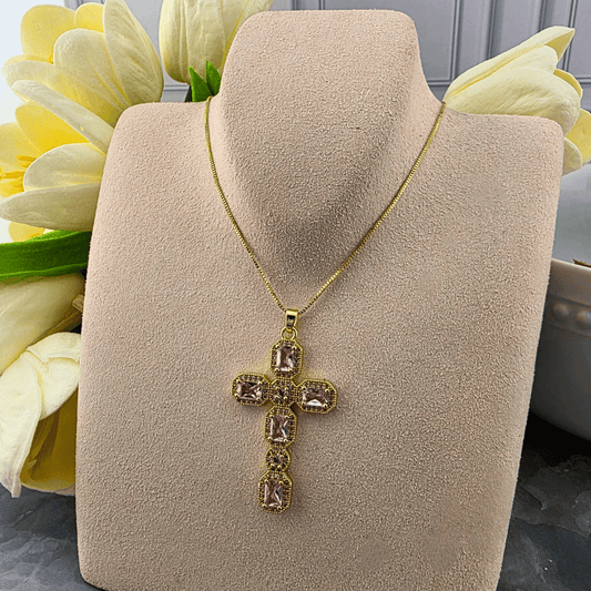 Pink Crystal Cross Necklace