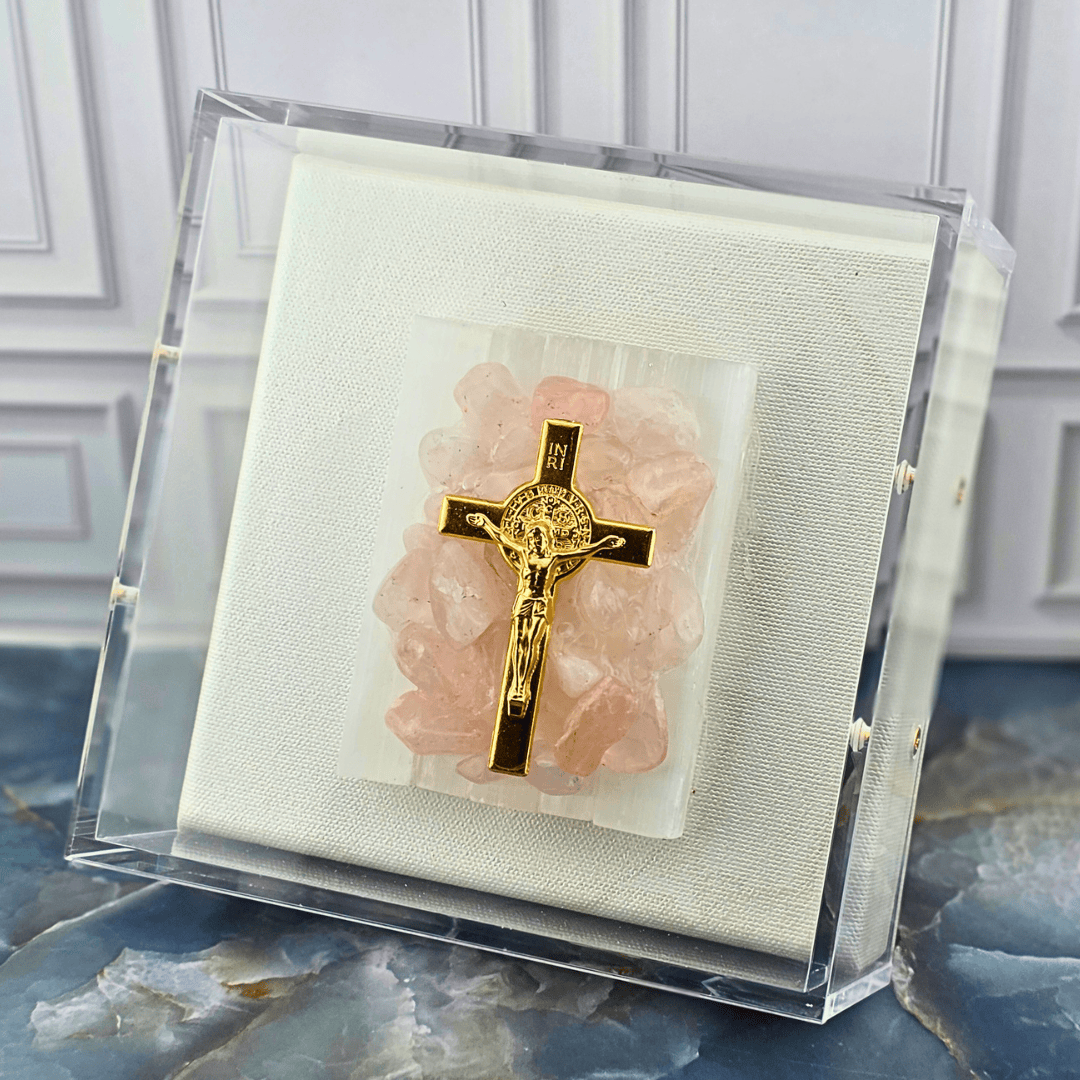 St. Benedict Crucifix in Rose Quartz Display Box