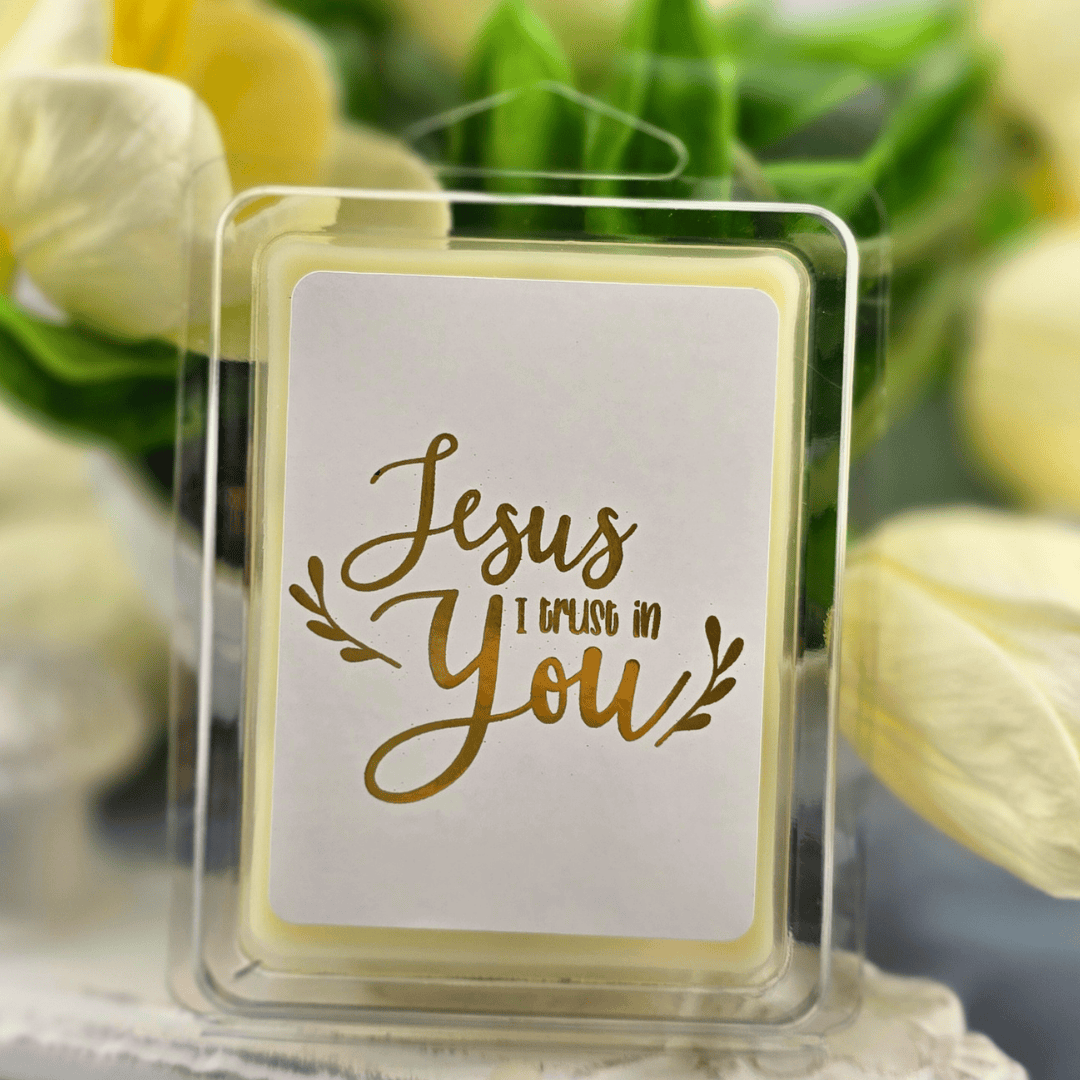 jesus i trust in you, wax melt, Sister Dulce Gift Shop, Shepherds Staff, Religious Store, Cypress Springs Mercedarian Prayer Center, Catholic, new item, popular item, southern lights candles