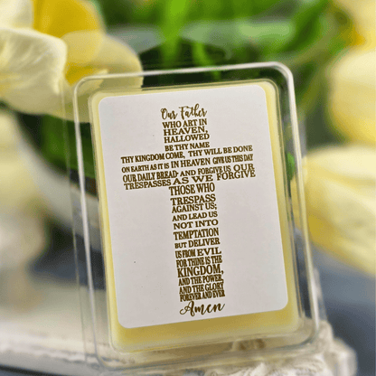 our father prayer, cross, wax melt, Sister Dulce Gift Shop, Shepherds Staff, Religious Store, Cypress Springs Mercedarian Prayer Center, Catholic, southern lights candles, new item, popular item