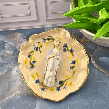 our lady of the rosary with blue flowers trinket dish, Sister Dulce Gift Shop, Shepherds Staff, Religious Store, Cypress Springs Mercedarian Prayer Center, Catholic, new item, popular item, sacred treasures