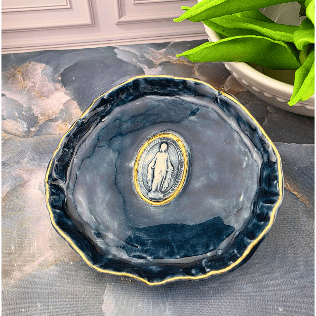 dark blue Mary trinket dish, Sister Dulce Gift Shop, Shepherds Staff, Religious Store, Cypress Springs Mercedarian Prayer Center, Catholic, new item, popular item, sacred treasures