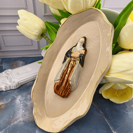 Saint Therese of Lisieux ceramic trinket dish, handmade, sacred treasures, Sister Dulce Gift Shop, Shepherds Staff, Religious Store, Cypress Springs Mercedarian Prayer Center, Catholic, popular item, new item
