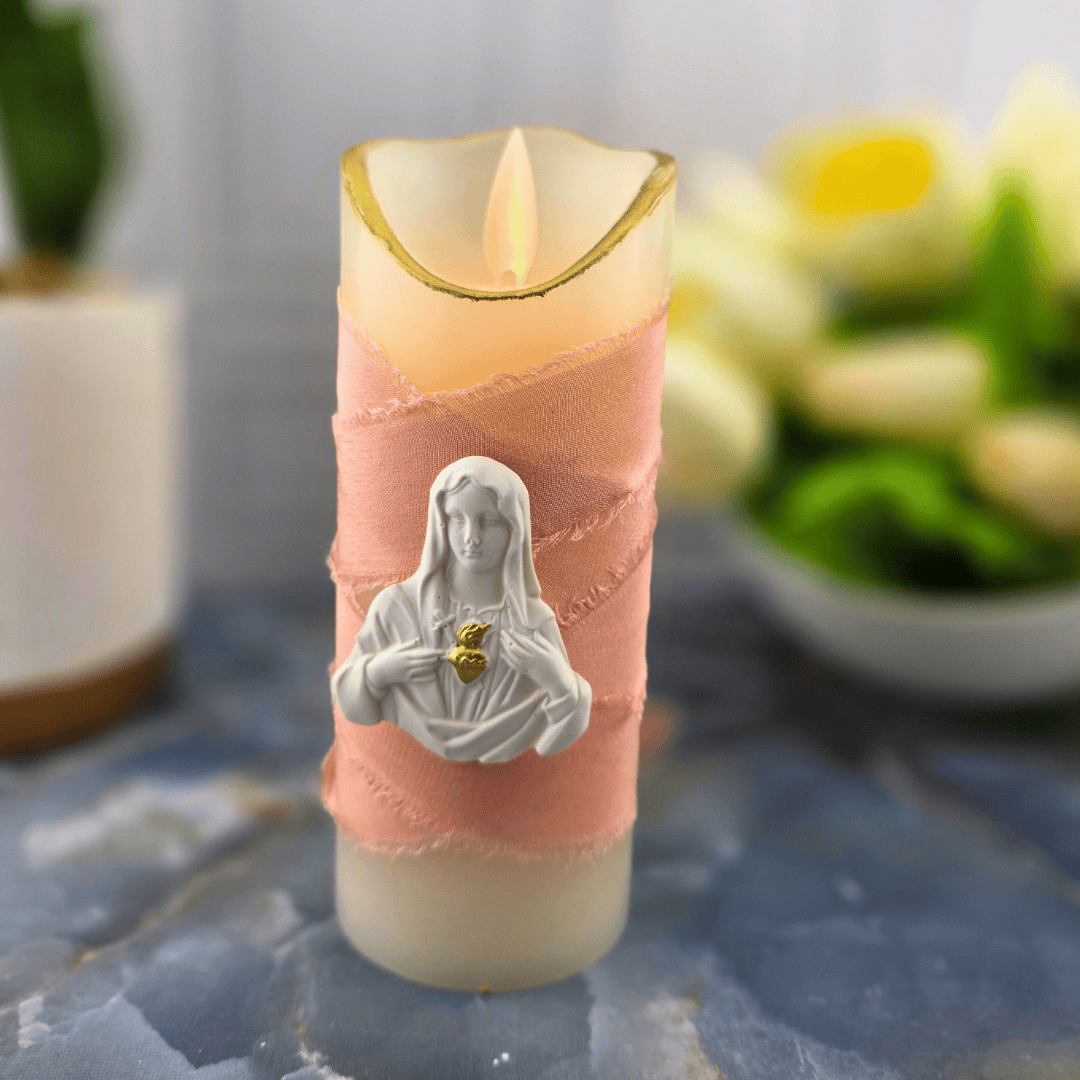 light pink mary, sacred heart, Sister Dulce Gift Shop, Shepherds Staff, Religious Store, Cypress Springs Mercedarian Prayer Center, Catholic, sacred treasures, new item