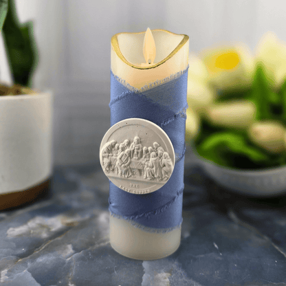 dark blue last supper, flameless candle, Sister Dulce Gift Shop, Shepherds Staff, Religious Store, Cypress Springs Mercedarian Prayer Center, Catholic, sacred treasures, new item