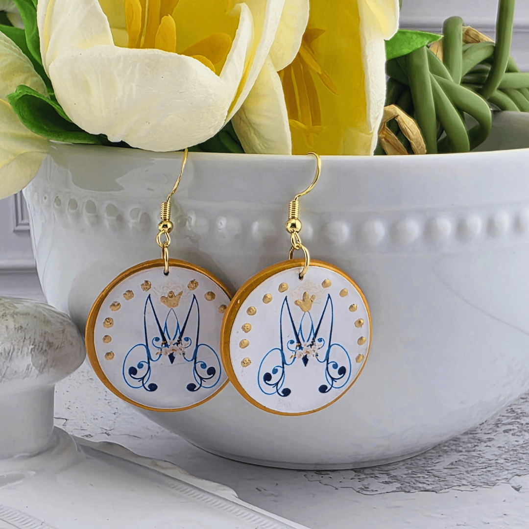 mary queen of heaven handmade clay earrings, Sister Dulce Gift Shop, Shepherds Staff, Religious Store, Cypress Springs Mercedarian Prayer Center, Catholic, new item, popular item, gift for her
