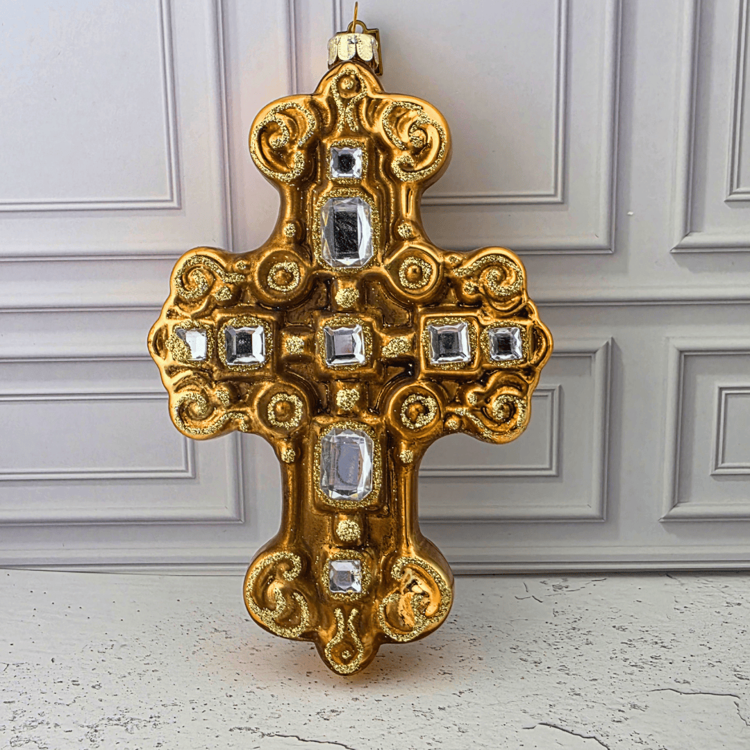 clear jeweled cross ornament, Sister Dulce Gift Shop, Shepherds Staff, Religious Store, Cypress Springs Mercedarian Prayer Center, Catholic, christmas ornament, home decor, new item