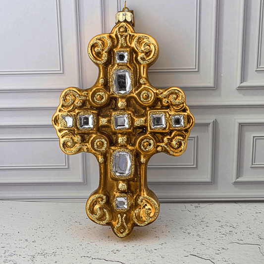 clear jeweled cross ornament, Sister Dulce Gift Shop, Shepherds Staff, Religious Store, Cypress Springs Mercedarian Prayer Center, Catholic, christmas ornament, home decor, new item