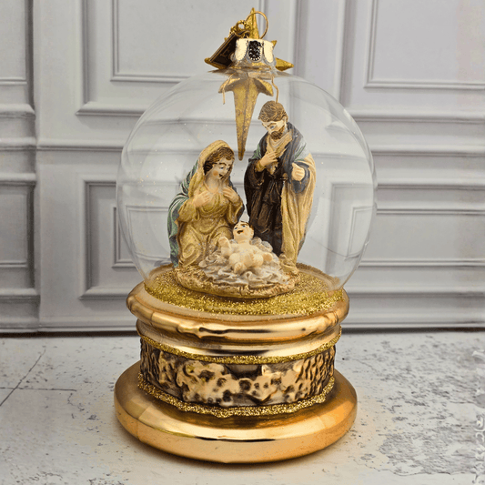 blessed birth globe ornament, Sister Dulce Gift Shop, Shepherds Staff, Religious Store, Cypress Springs Mercedarian Prayer Center, Catholic, christmas ornament, mary, joseph, baby jesus, new item