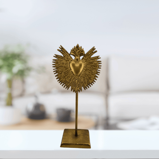 metallic Sacred Heart of Jesus figurine with a gold finish, Sister Dulce Gift Shop, Shepherds Staff, Religious Store, Cypress Springs Mercedarian Prayer Center, Catholic, home decor