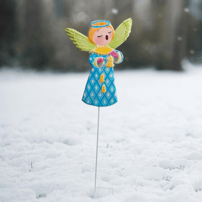 A Christmas choir angel garden stake, pastel green wings, Sister Dulce Gift Shop, Shepherds Staff, Religious Store, Cypress Springs Mercedarian Prayer Center, Catholic, christmas decor, new item