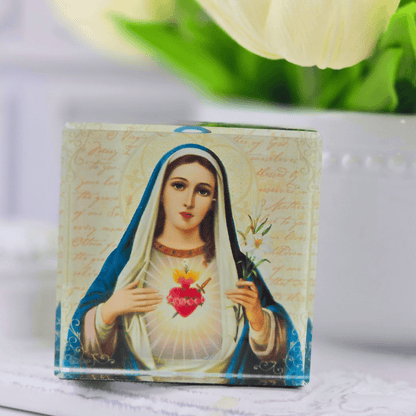 acrylic keepsake glass block, mary, Sister Dulce Gift Shop, Shepherds Staff, Religious Store, Cypress Springs Mercedarian Prayer Center, Catholic, new item, home decor, office decor, paper weight