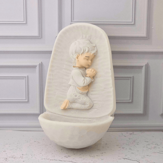 Praying Child Holy Water Font, Sister Dulce Gift Shop, Shepherds Staff, Religious Store, Cypress Springs Mercedarian Prayer Center, Catholic, new item, popular item, baptism, baby gift, newborn, expecting mother, boy