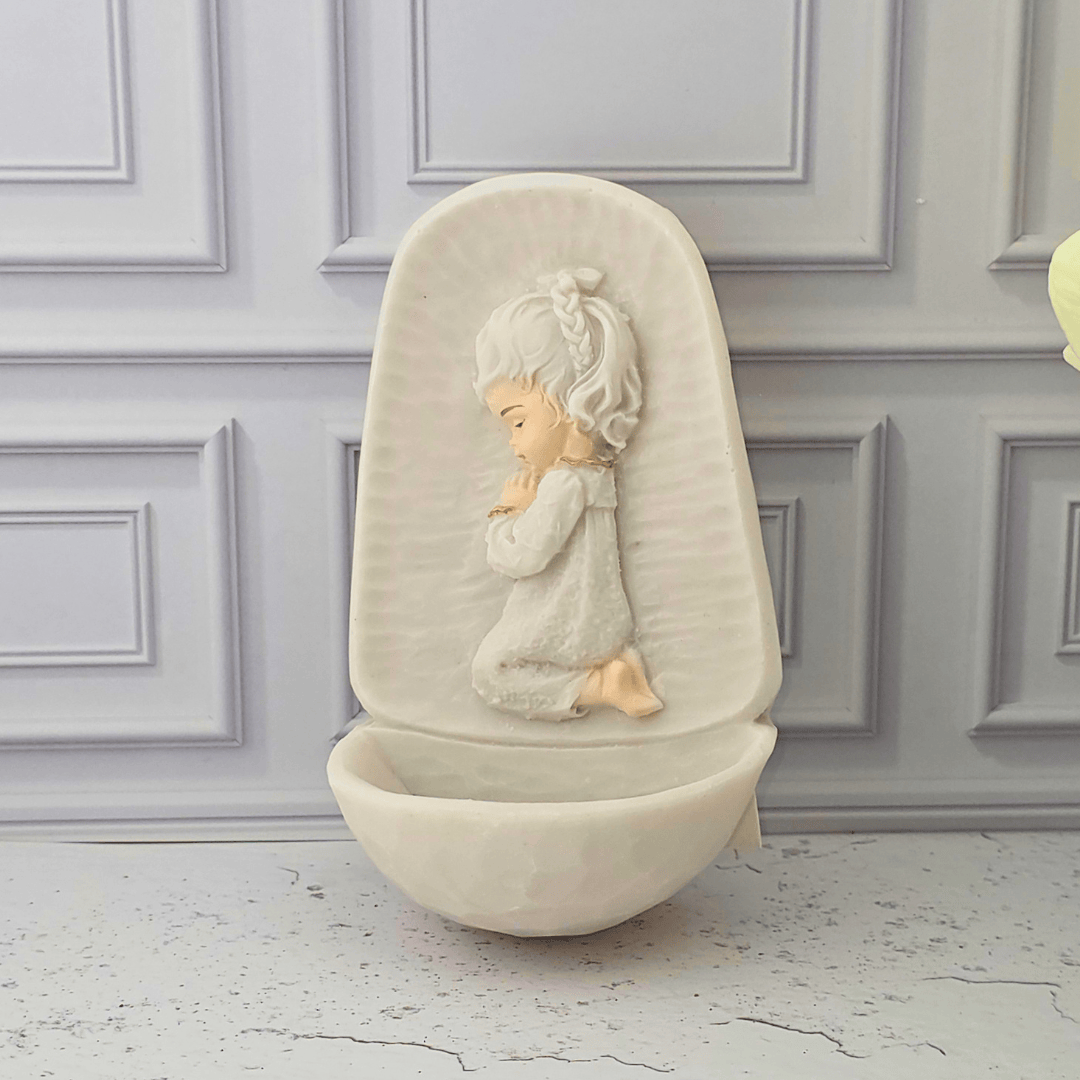 Praying Child Holy Water Font, Sister Dulce Gift Shop, Shepherds Staff, Religious Store, Cypress Springs Mercedarian Prayer Center, Catholic, new item, popular item, baptism, baby gift, newborn, expecting mother, girl
