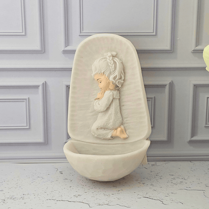 Praying Child Holy Water Font, Sister Dulce Gift Shop, Shepherds Staff, Religious Store, Cypress Springs Mercedarian Prayer Center, Catholic, new item, popular item, baptism, baby gift, newborn, expecting mother, girl