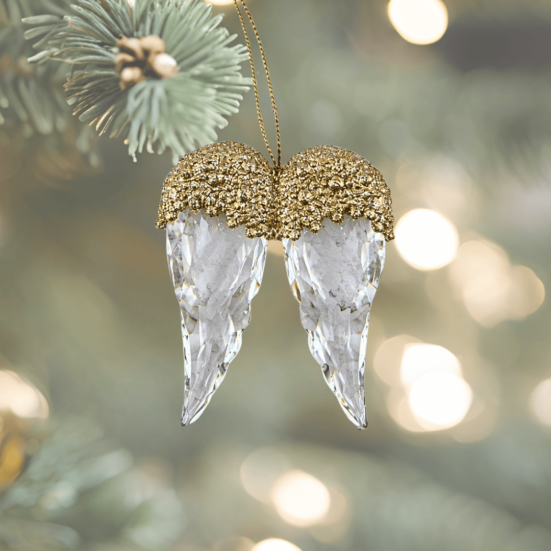 Gold Glitter Acrylic Angel Wings Ornament
