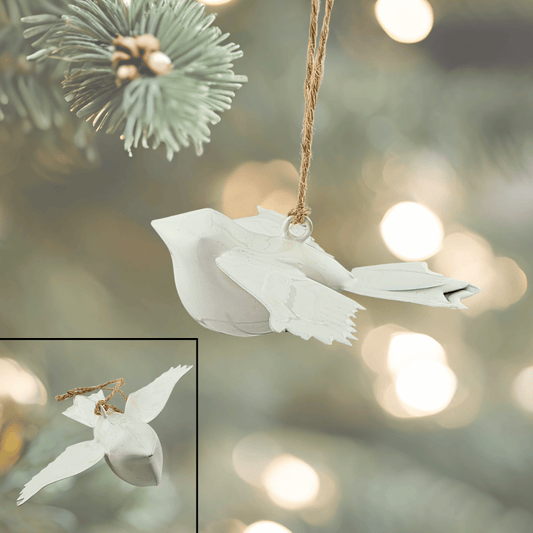white enamel metal dove ornament, Sister Dulce Gift Shop, Shepherds Staff, Religious Store, Cypress Springs Mercedarian Prayer Center, Catholic, christmas,