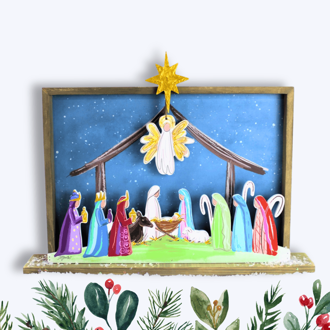Nativity Brights Layered Wood Table Décor