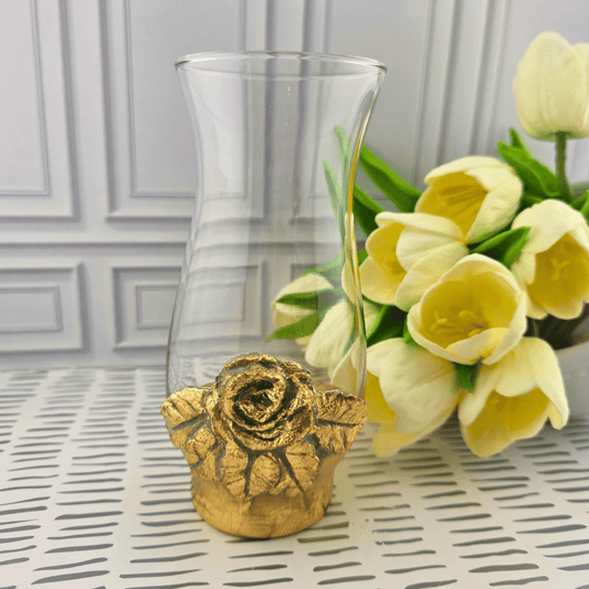 Gold Rose Sculpted Candle Holder/Vase