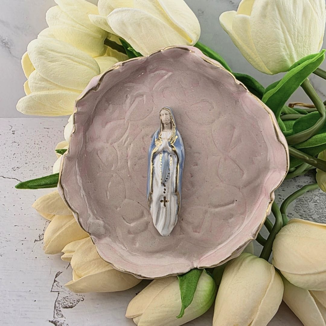 Sister Dulce Gift Shop, Shepherds Staff, Religious Store, Cypress Springs Mercedarian Prayer Center, Catholic, Sacred Treasures, Our Lady of the Rosary Trinket Dish, Pink