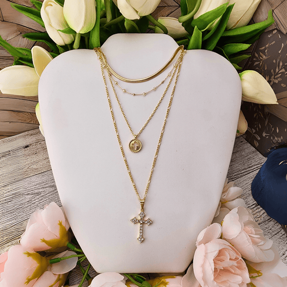 4 Layered Cross Pendant Necklace Necklace Golden Stella