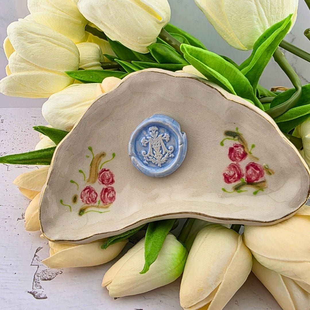 Sister Dulce Gift Shop, Shepherds Staff, Religious Store, Cypress Springs Mercedarian Prayer Center, Catholic, Sacred Treasures, Auspice Maria Trinket Dish, Pink Flowers