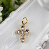 gold cross and crystal charm for charm necklace and bracelet, sister dulce, bows, shepherds staff gift shop