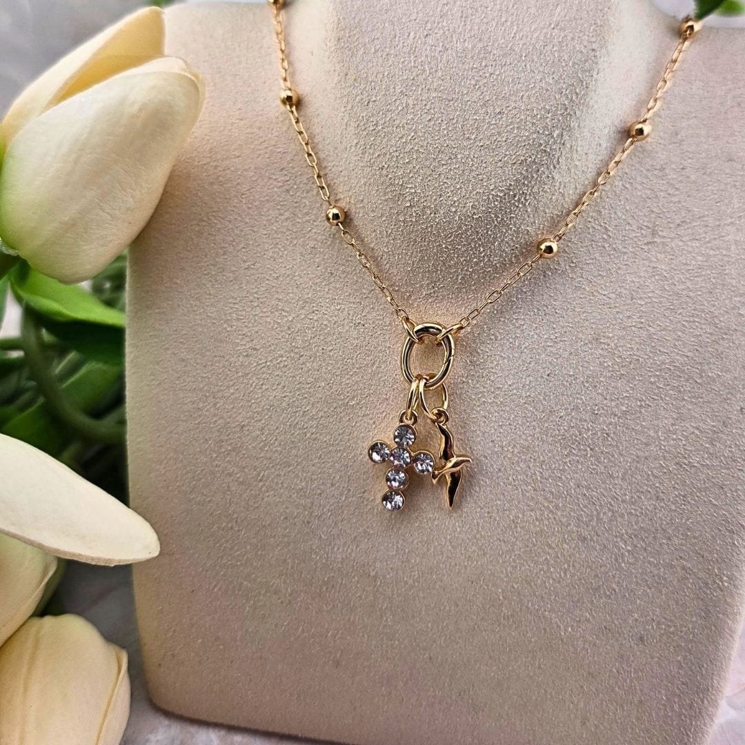 Charm necklace, with charms, charms for charm bar, catholic, sister dulce, shepherds staff gift shop