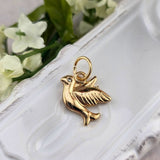 gold holy spirit charm with crystal accent for charm necklace and bracelet, sister dulce, holy spirit, shepherds staff gift shop