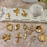 gold charms for charm catcher bracelets and necklaces, catholic, charms, sister dulce, shepherds staff