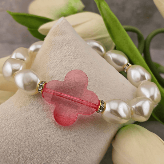 Pearl Stretch Bracelet With Cross