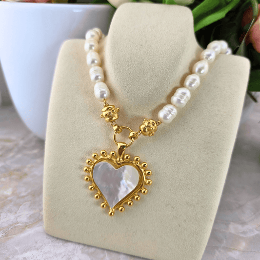 Mother of Pearl Gold Heart Necklace
