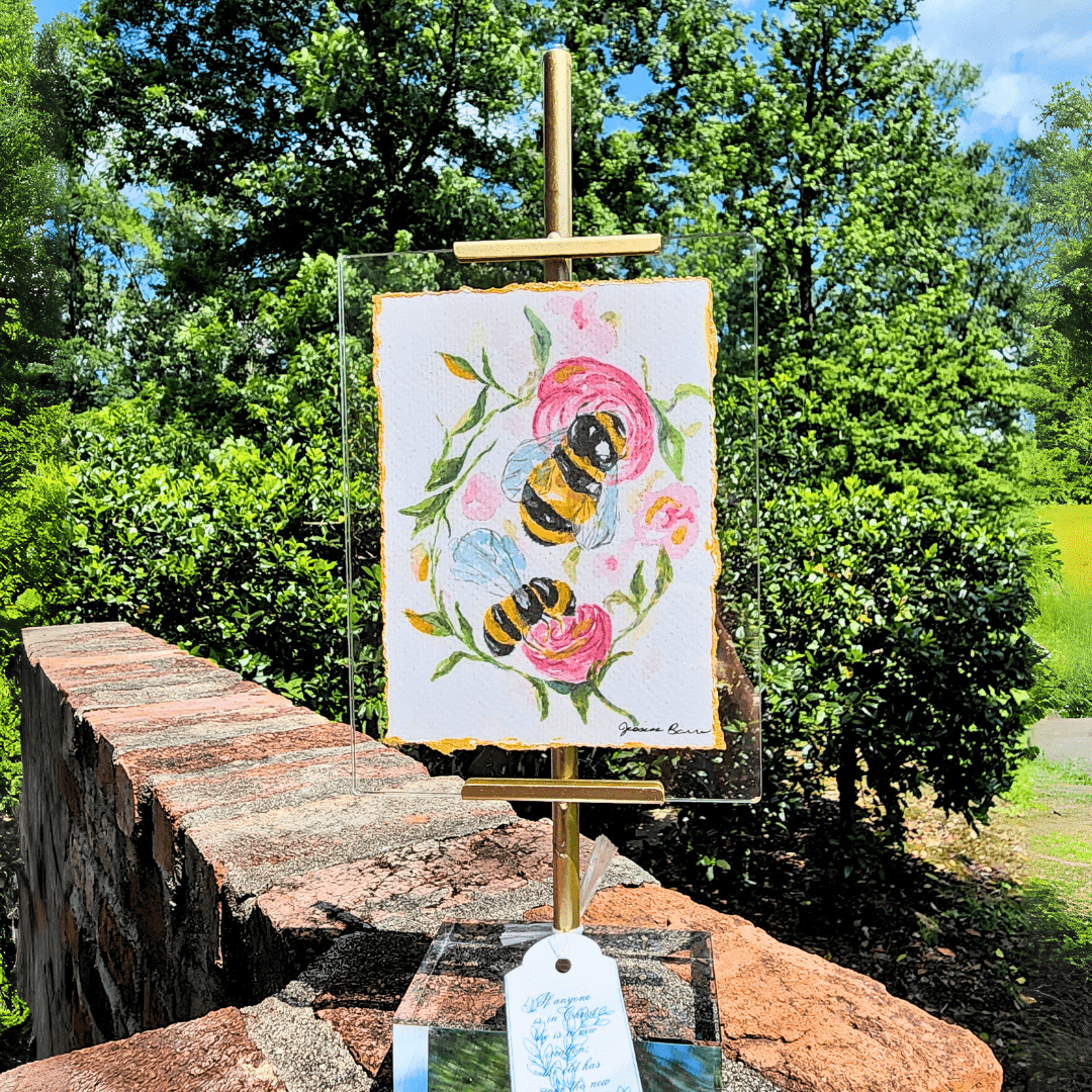Acrylic Easel Frame With Gilded Watercolor Prints Bees Home Decor Raz Imports