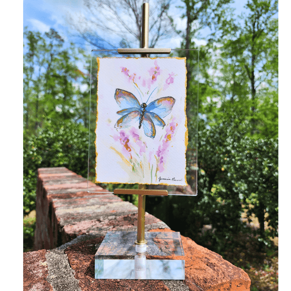 Acrylic Easel Frame With Gilded Watercolor Prints Blue Butterfly Home Decor Raz Imports